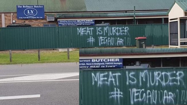 Vigilante vegans targeted this butcher with graffiti.