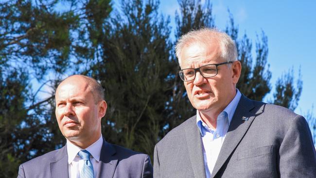 Treasurer Josh Frydenberg and Prime Minister Scott Morrison last month. The government also wants to pitch itself once again as the best economic manager. Picture: Alex Treacy