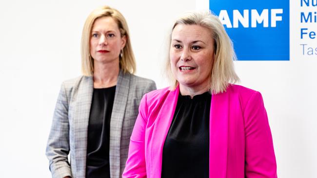 Shadow minister for Health, Mental Health and Wellbeing Anita Dow at the ANMF offices in Hobart with Labor leader Rebecca White. Picture: Linda Higginson