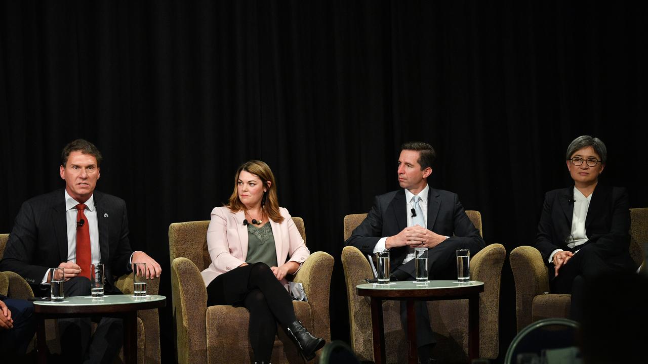 Australian Conservatives Senator Cory Bernardi, Greens Candidate Sarah Hanson-Young, Senator Simon Birmingham and Labor Senator for South Australia Penny Wong had it out at an election debate earlier in the week. Picture: David Mariuz/AAP