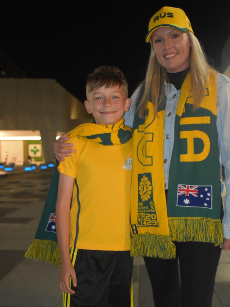 Melanie Berge and Aston Floyde Smith watching the Matildas vs England semi-final clash in Ipswich. Photos by Georgie Walker.