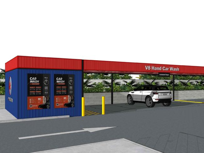 Artists impression of the V8 car wash proposed for the Carnes Hill marketplace redevelopment.