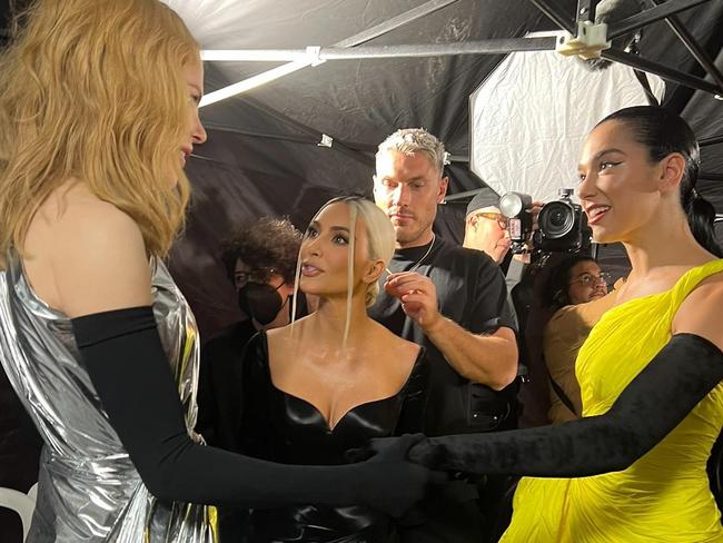 Nicole Kidman with Kim Kardashian and Dua Lipa at the Balenciaga show. Picture: Instagram