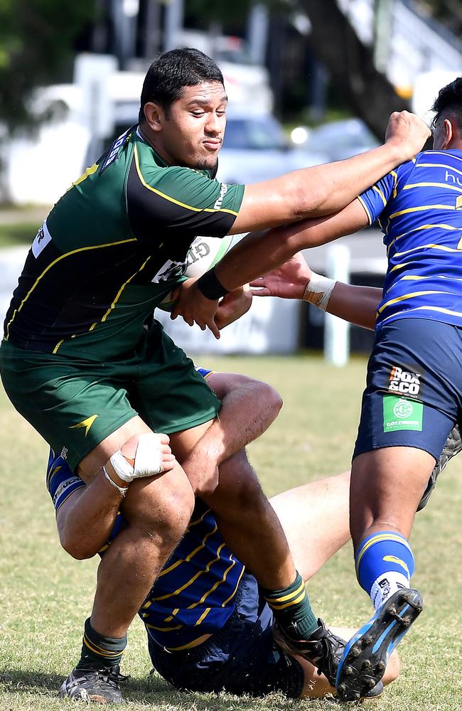 West player Baguio Johnson-Tiumalu playing Colts 1 rugby for Wests in 2021.