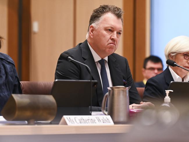 CANBERRA, AUSTRALIA, NewsWire Photos. OCTOBER 12, 2023: PwC chief executive Kevin Burrowes, chief risk and ethics leader Jan McCahey, and people leader Catherine Walsh front a Senate inquiry into consultancy services at Parliament House in Canberra. Picture: NCA NewsWire / Martin Ollman