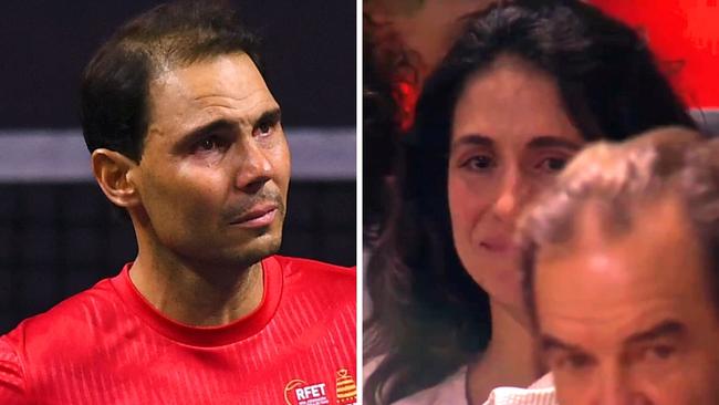 Rafael Nadal and wife Maria Francisca Perello were in tears.Photo: Twitter and Jorge GUERRERO / AFP