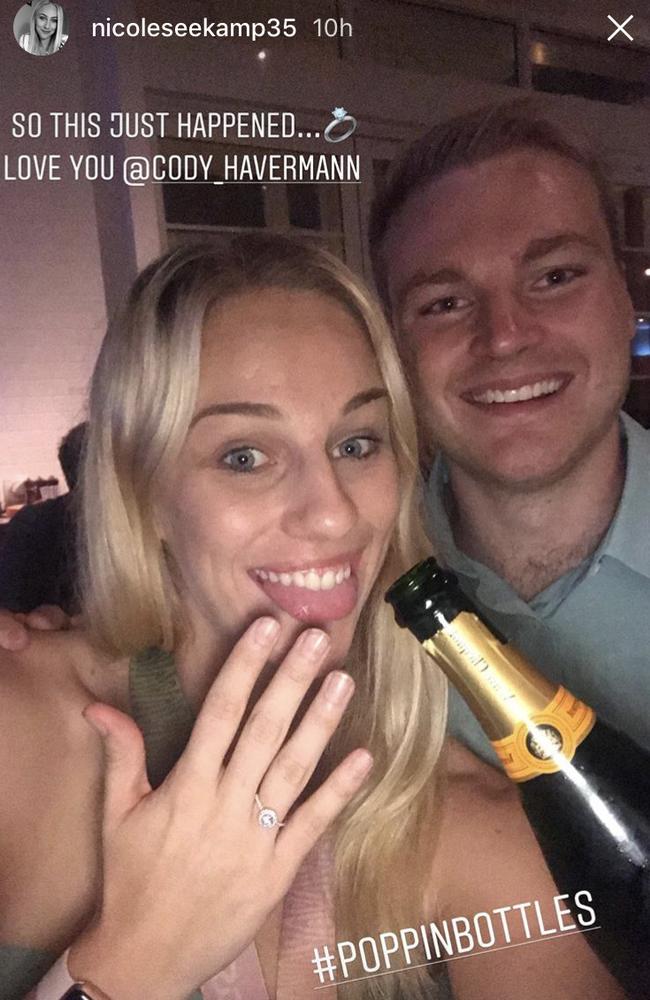 Seekamp and Havermann celebrate the win and their engagement. Picture: Instagram