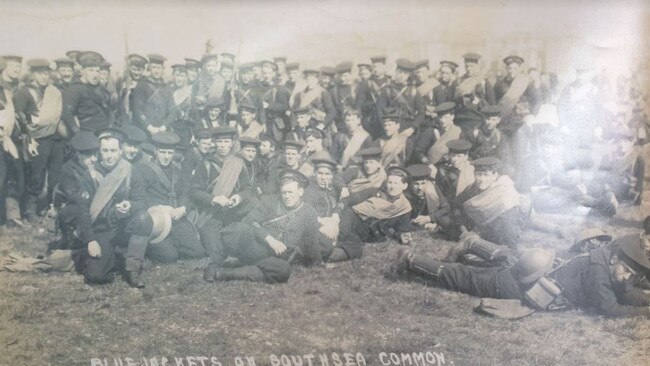 "Blue Jackets on Southsea Common". This photograph belonged to the English father of Gympie man Ray Hiddlestone. Ray's father served in WW1 and Ray served in Vietnam. Photo: Frances Klein