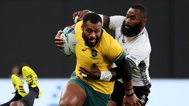 Samu Kerevi takes on Fiji's Semi Radradra. Picture: Getty Images