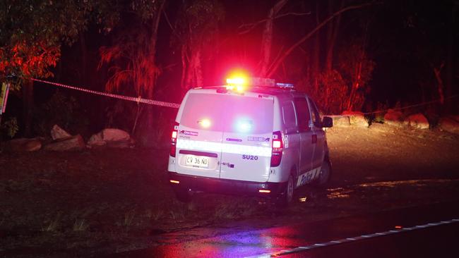 Police at the crime scene after a man was shot in Lucas Heights. Picture: Steve Tyson