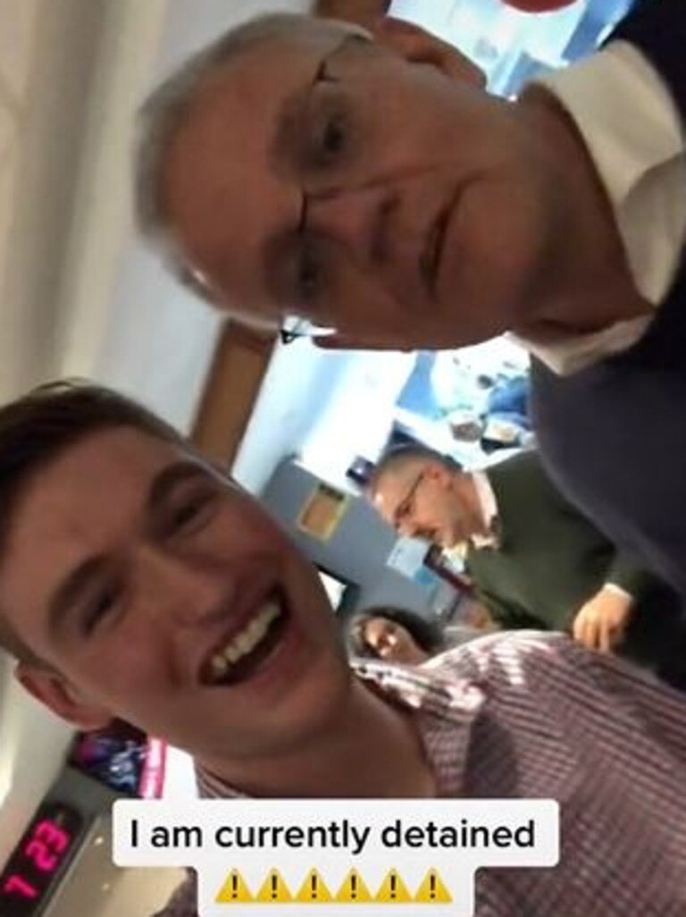 Adisen Wright and Scott Morrison in the TikTok video. Picture: @adisen.wriight/TikTok