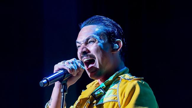 Warren Vernon-Driscoll (as Freddie Mercury) will be joined by bandmates Rusty Red as Brian May and Aussies Ben Harper as Roger Taylor and Miles Green as John Deacon. Photo: Supplied.