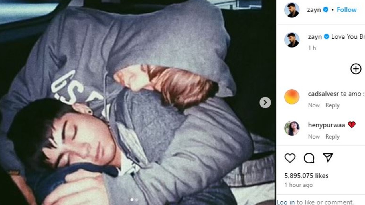 Zayn Malik posted this sweet image of himself and Payne sleeping in a car while on the road in the early days of One Direction. Picture: Instagram