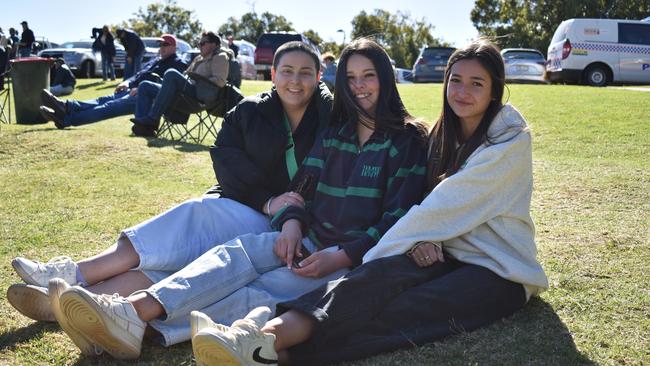 Downlands supporters, Jess Lafferty, Charli Jones, and Poppy Baker at Grammar Downlands Day, Saturday, August 19, 2023. Picture: Peta McEachern