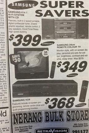 VCR technology was entering its latter days, with DVD around two years away from being invented. Advertisements in the Gold Coast Bulletin, August 1995. Gold Coast History.