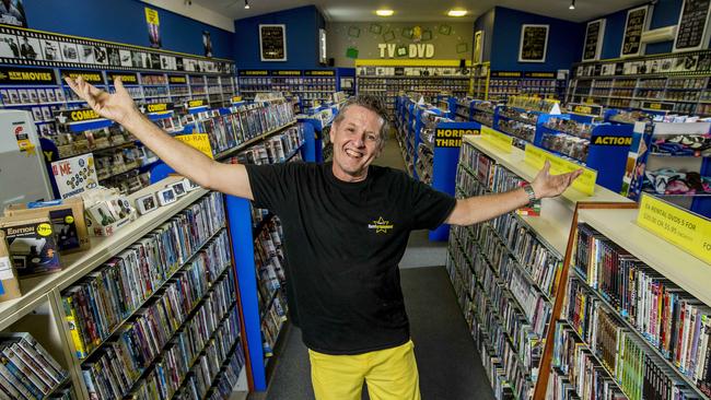 David Hooklyn owns one of two video stores left on the Gold Coast, and is now letting his store be the home for a film being produced called 'The Last Video Store'. Picture: Jerad Williams