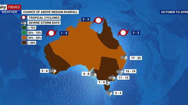 Outlook for tropical cyclones and severe thunderstorms. From Sky News Weather's Severe Weather Outlook 2023-24.