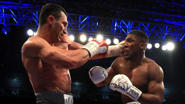 Anthony Joshua and Wladimir Klitschko in action during their heavyweight bout in April.