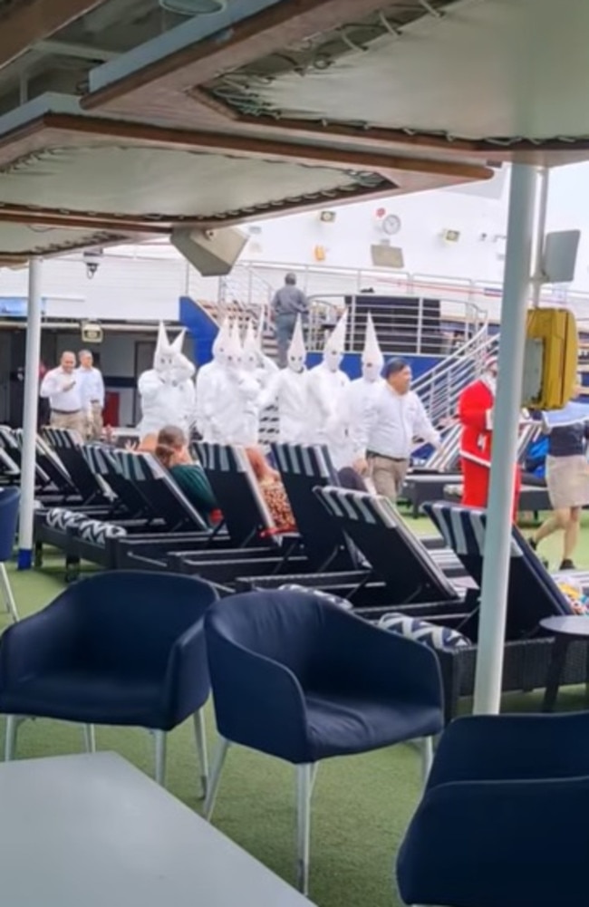 P&amp;O Cruises Australia claim housekeeping staff had no idea who they resembled when they dressed up as ‘upside down snow cones’ for a Christmas-themed event in December. Picture: Facebook