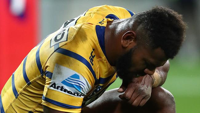 MELBOURNE, AUSTRALIA - SEPTEMBER 21: Maika Sivo of the Eels looks on after the Eels loss during the NRL Semi Final match between the Melbourne Storm and the Parramatta Eels at AAMI Park on September 21, 2019 in Melbourne, Australia. (Photo by Kelly Defina/Getty Images)