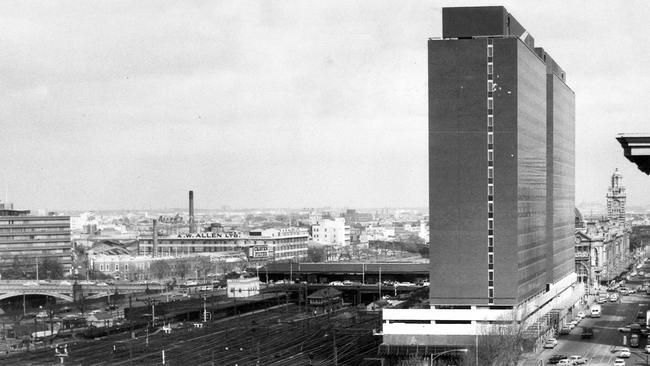 The Princes Gate Towers on the edge of what is now Federation Square in 1967.