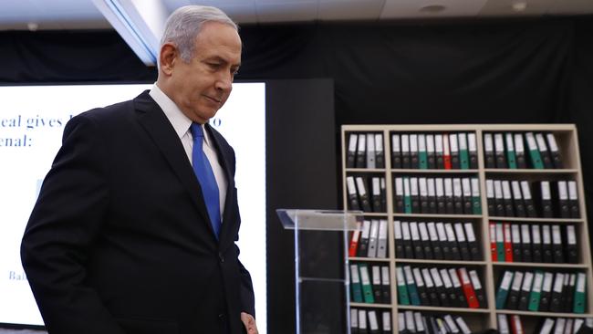 Israeli Prime Minister Benjamin Netanyahu leaves after delivering a speech on Iran's nuclear program. Photo: AFP