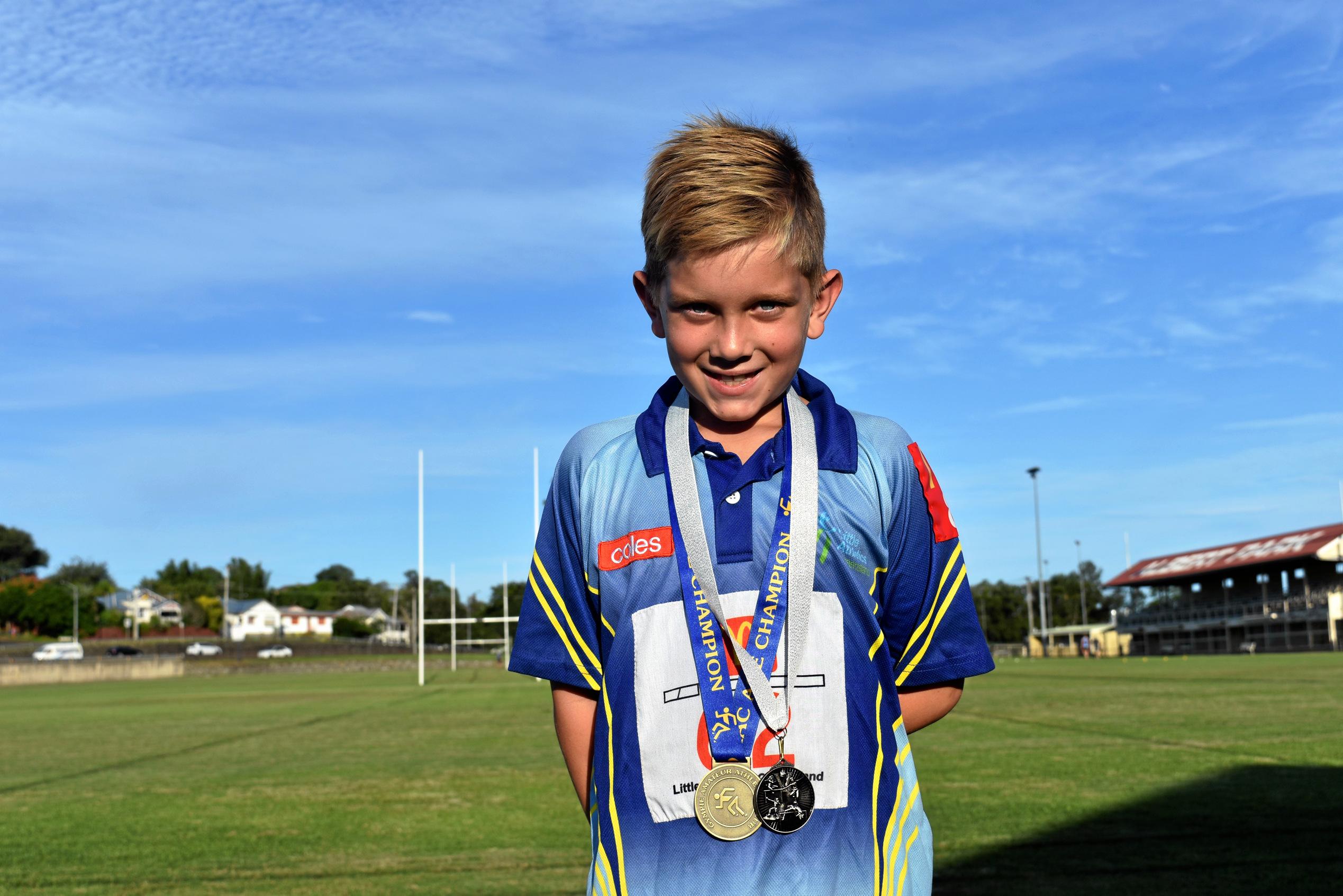 Athletics - Under 8 Age champion winner and Under 8 Friday Night competition second place Mitchell Whittaker. Picture: Bec Singh