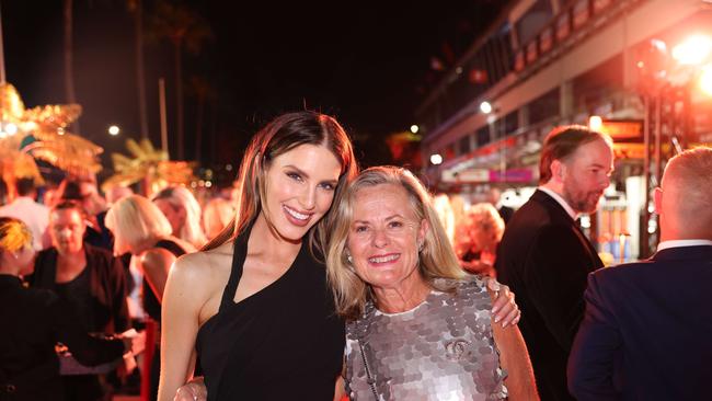 Erin Holland and Tracey Woodbry at the Supercars GC500 Party Under Palms on Pit Lane for Gold Coast at Large. Picture, Portia Large.