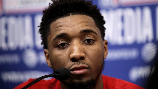 CHICAGO, ILLINOIS - FEBRUARY 15: Donovan Mitchell of the Utah Jazz speaks to the media during 2020 NBA All-Star - Practice & Media Day at Wintrust Arena on February 15, 2020 in Chicago, Illinois. NOTE TO USER: User expressly acknowledges and agrees that, by downloading and or using this photograph, User is consenting to the terms and conditions of the Getty Images License Agreement. (Photo by Jonathan Daniel/Getty Images)