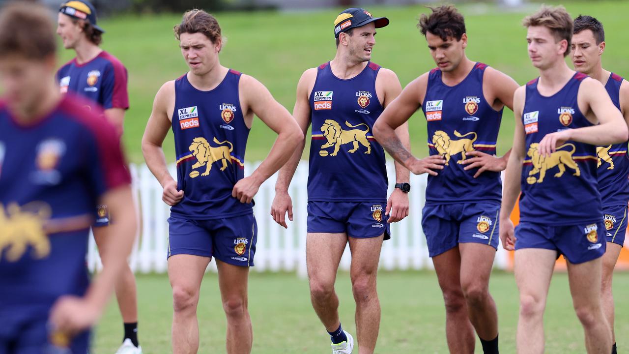 Brisbane players training in Port Melbourne. Picture: Michael Klein