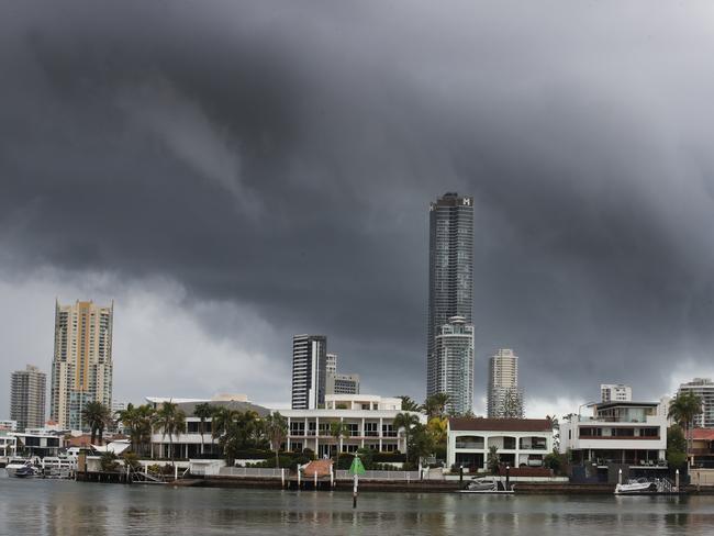 Storm clouds roller over Surfers Paradise. Picture Glenn Hampson