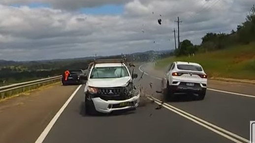 Dashcam footage shows the ute crossing onto the wrong side of the road. Picture: YouTube