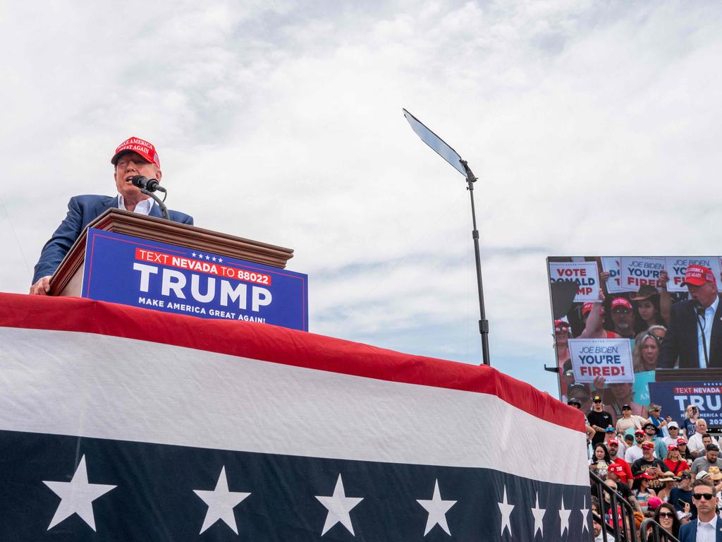 Republican presidential candidate, former US President Donald Trump speaks during his campaign rally at Sunset Park in Las Vegas, Nevada. Picture: Getty Images via AFP