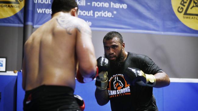 Junior Paulo sparring with Robert Whittaker. Picture: Sam Ruttyn