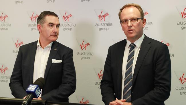 Administrator Vaughan Strawbridge, right, Virgin Australia CEO Paul Scurrah. Picture: John Feder