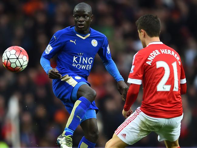 N’Golo Kante in action for Leicester City at Old Trafford. Picture: Laurence Griffiths/Getty Images