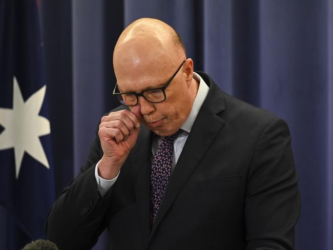 Peter Dutton addresses the media at Parliament House. Picture: Martin Ollman