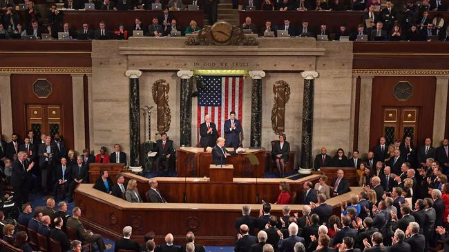 Donald Trump delivers his maiden State of the Union address in the House of Representatives yesterday. Picture: AFP