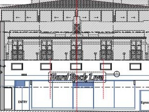 An architect's drawing of the exterior of premises proposed to accommodate a Hard Rock Cafe on The Corso at Manly. Picture: Grain Architects