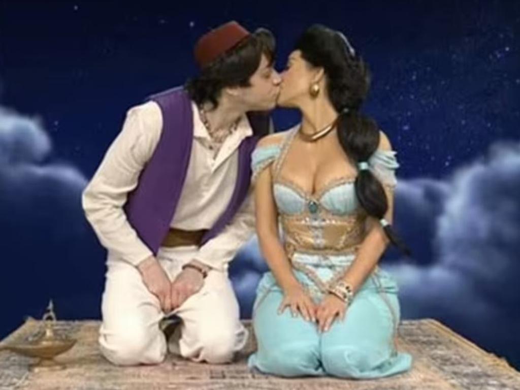 Pete Davidson and Kim Kardashian kiss during a skit on SNL. Picture: NBC