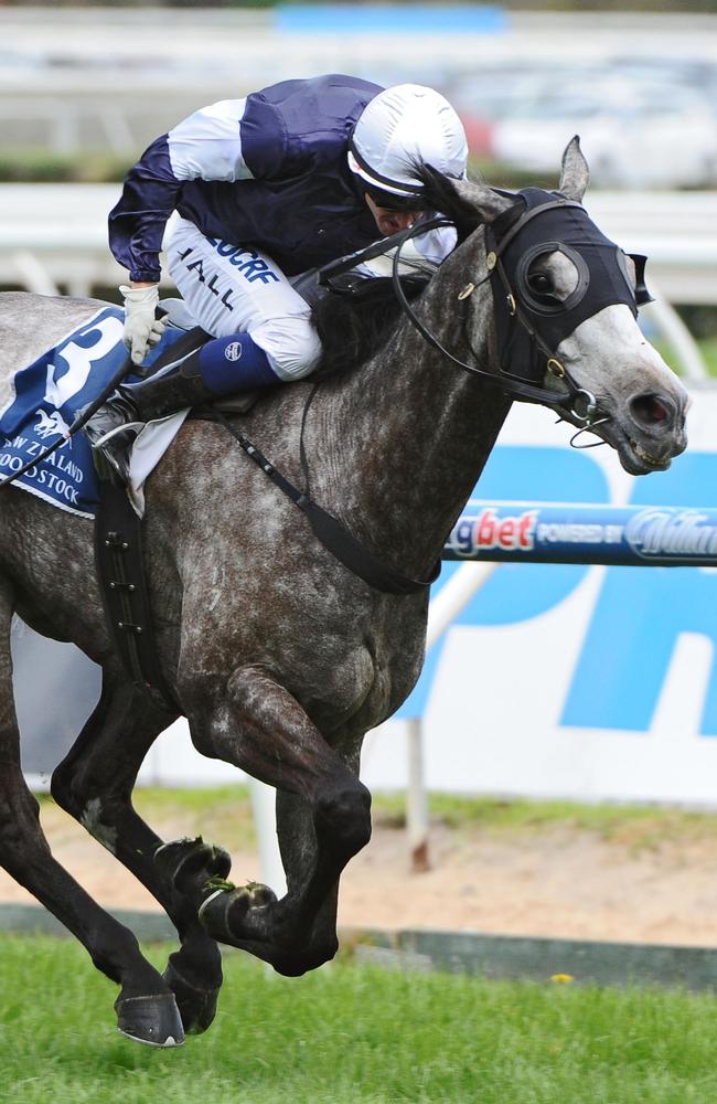 Nicholas Hall steers Fawkner to win the Caulfield Stakes this month.