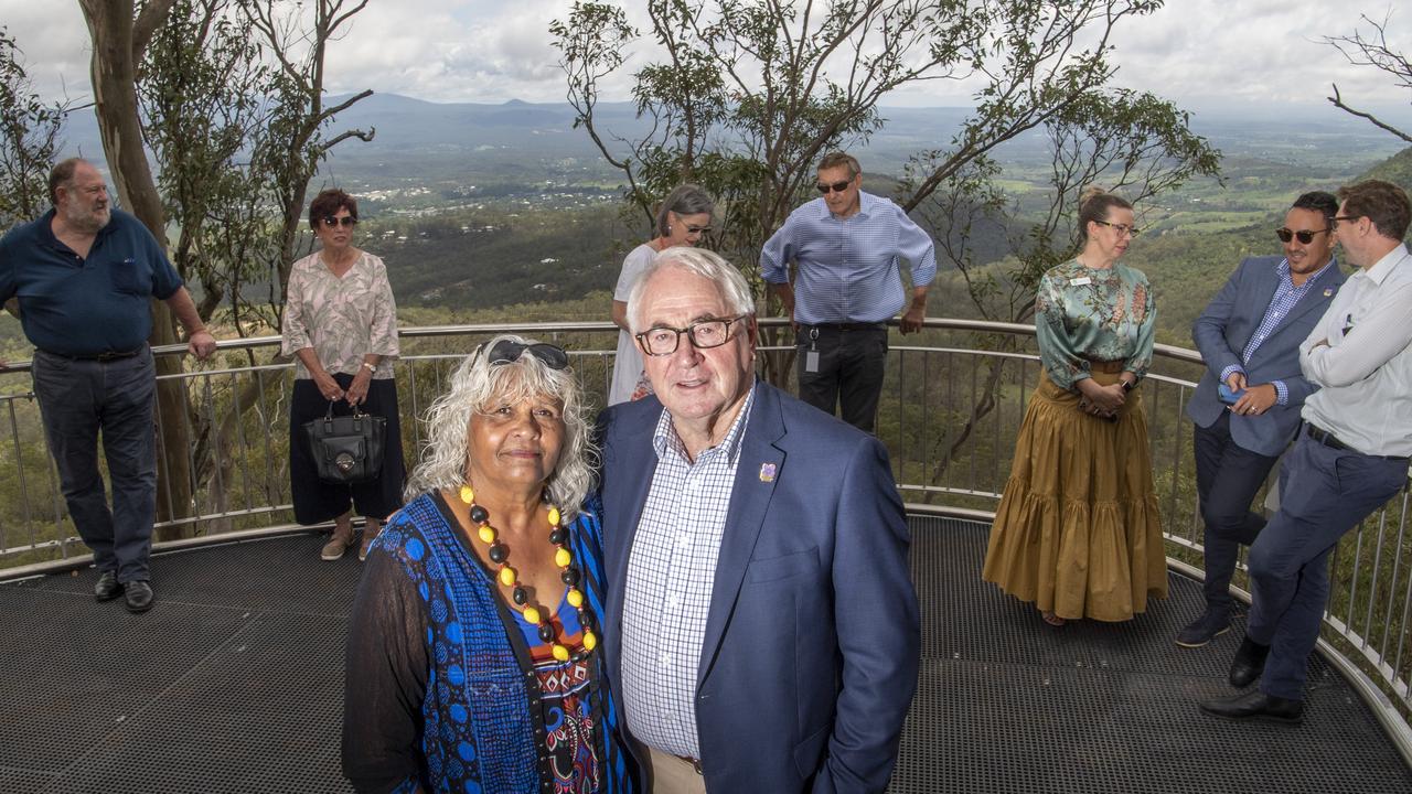 Margaret McCarthy-Pegler and TRC mayor Paul Antonio open the Tobruk Memorial Drive lookout project.