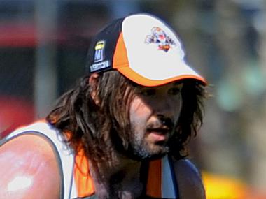 West's Tigers player Manaia Cherrington looks to pass during an open training session on Thursday morning ahead of their trial match against the Parramatta Eels at ANZAC Oval in Alice Springs on Friday...Picture: PHIL WILLIAMS