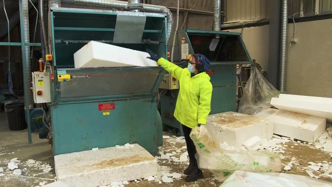 A worker recycling polystyrene. Picture: Supplied.