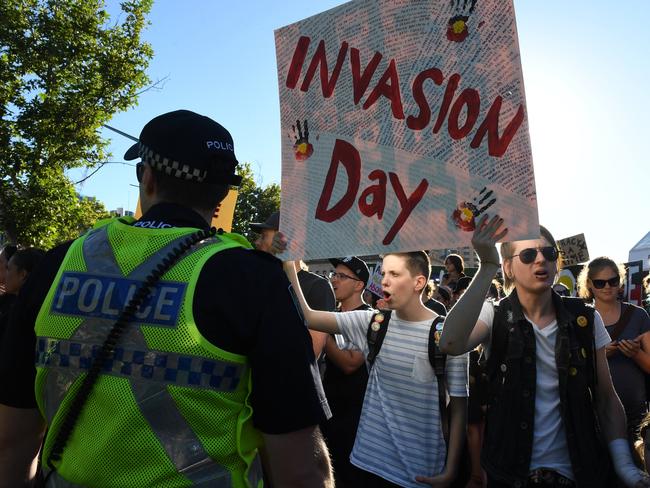 Australia Day Protest March, Adelaide - BREAKING: Protestors have stormed the Adelaide #AustraliaDay parade. Parade has been brought to a halt.. Pic: Tricia Watkinson.