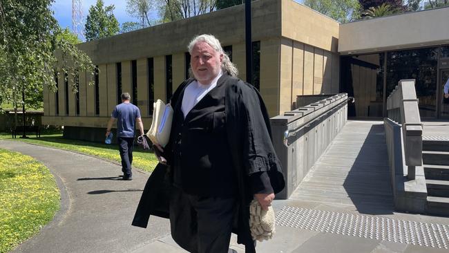 Defence barrister Greg Richardson leaving the Supreme Court of Tasmania. Mr Richardson is representing a man found guilty of setting his partner on fire. Picture: Amber Wilson