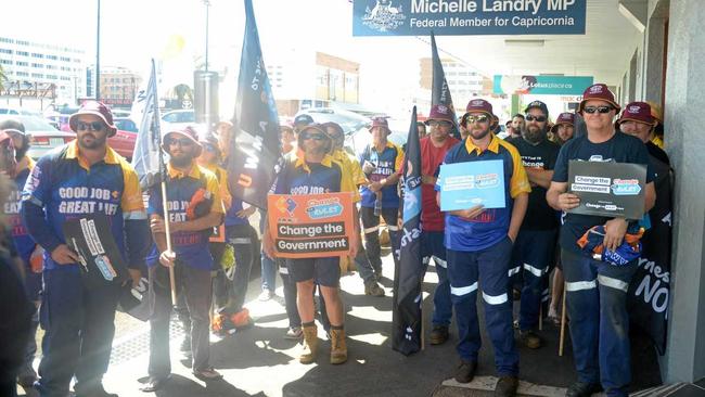 Protesters rally in Rockhampton. Picture: Jann Houley