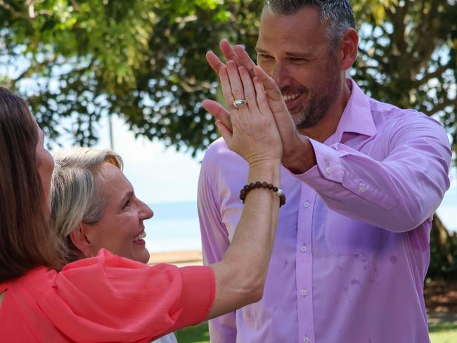 Cairns Mayor Amy Eden, Minister for the Environment and Water Tanya Plibersek, and Labor Party candidate for Leichhardt Matt Smith celebrate an additional 87.5m in Federal funding to ensure Cairns future water supply. Photo Lani Sprague