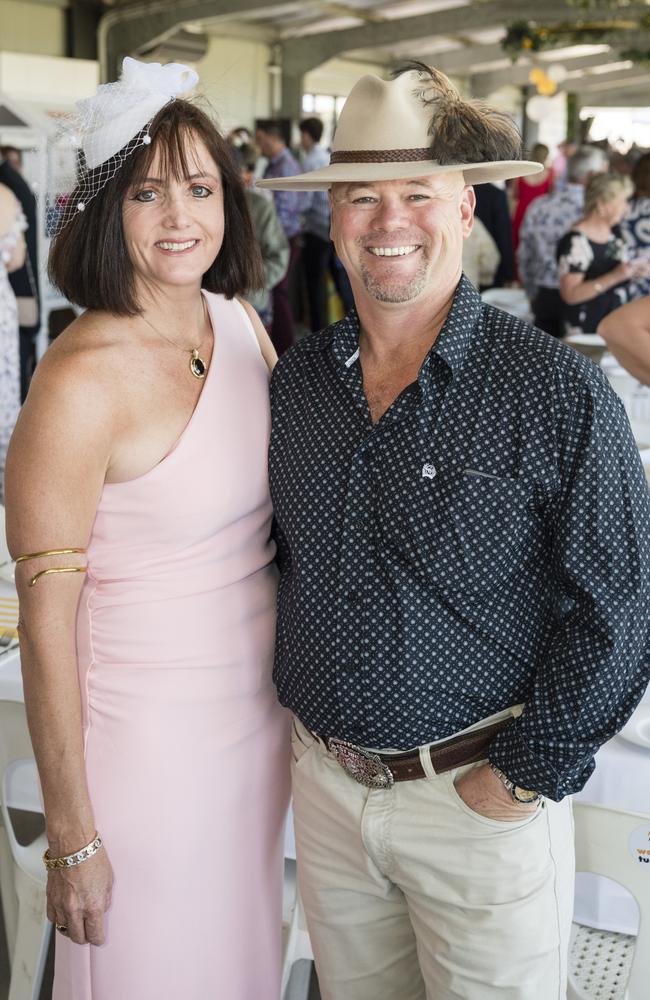 Cr Cynthia McDonald and Jamie McDonald at Warwick Cup race day at Allman Park Racecourse, Saturday, October 14, 2023. Picture: Kevin Farmer