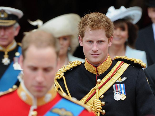 Prince Harry leaves Westminster Abbey after the wedding ceremony of his brother Prince William and Kate, Duchess of Cambridge. Picture: AFP/Carl De Souza.